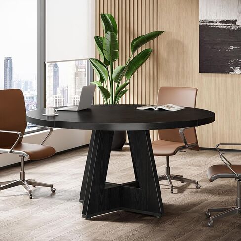Tribesigns 47-Inch Round Conference Table for 4-6 People, Wooden Meeting Room Table with Thicken Tabletop and Wood Base (Grey) in Saudi Arabia