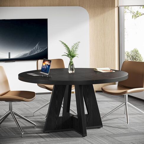 Tribesigns 47-Inch Round Conference Table for 4-6 People, Wooden Meeting Room Table with Thicken Tabletop and Wood Base (Grey) in Saudi Arabia