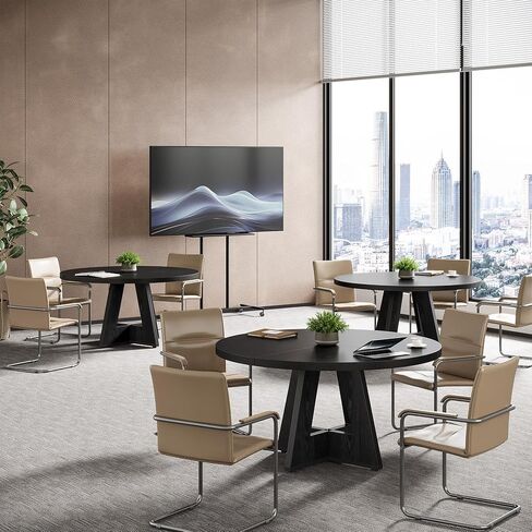 Tribesigns 47-Inch Round Conference Table for 4-6 People, Wooden Meeting Room Table with Thicken Tabletop and Wood Base (Grey) in Saudi Arabia
