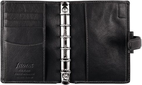 Filofax Holborn Organizer, Pocket Size, Black - Full Grain Buffalo Leather, Six Rings, with Cotton Cream Week-to-View Calendar Diary, Multilingual, 2024 (C025115-24) in Saudi Arabia