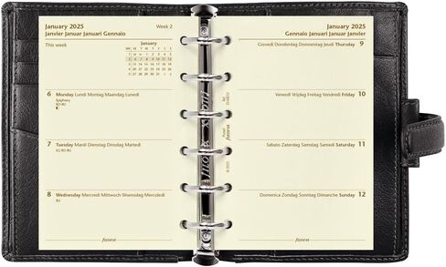 Filofax Holborn Organizer, Pocket Size, Black - Full Grain Buffalo Leather, Six Rings, with Cotton Cream Week-to-View Calendar Diary, Multilingual, 2024 (C025115-24) in Saudi Arabia