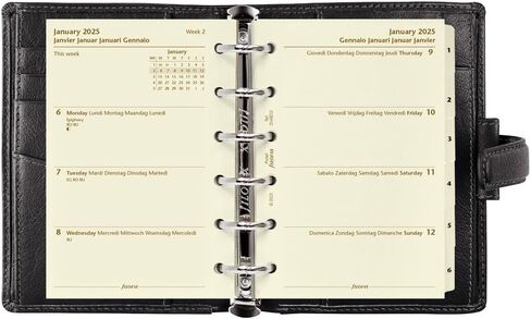 Filofax Holborn Organizer, Pocket Size, Black - Full Grain Buffalo Leather, Six Rings, with Cotton Cream Week-to-View Calendar Diary, Multilingual, 2024 (C025115-24) in Saudi Arabia