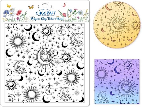 CHGCRAFT Sun and Moon Polymer Clay Texture Sheets Divination Pattern Silicone Texture Stamp Clay Texture Mat Modeling Pattern Pad Sheets for Jewelry and Earrings Tools, 5.5x5.5 inch in Kuwait