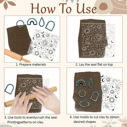 CHGCRAFT Sun and Moon Polymer Clay Texture Sheets Divination Pattern Silicone Texture Stamp Clay Texture Mat Modeling Pattern Pad Sheets for Jewelry and Earrings Tools, 5.5x5.5 inch in Kuwait