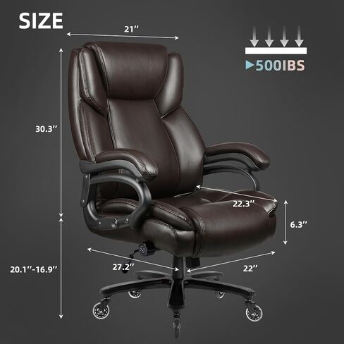 VITESSE 500lbs Heavy Duty Office Chair for Low Back Pain Relief, Big and Tall Office Chair with Ergonomic Lumbar Support, High Back Executive Chair with Quiet Rubber Wheel in Kuwait