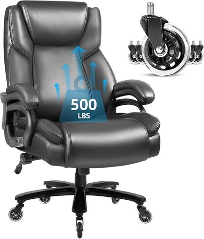 VITESSE 500lbs Heavy Duty Office Chair for Low Back Pain Relief, Big and Tall Office Chair with Ergonomic Lumbar Support, High Back Executive Chair with Quiet Rubber Wheel in Kuwait