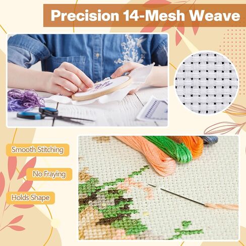 Zeyune Needlepoint Canvas 20 × 24 بوصة 18 شبكة قماش بيضاء فارغة مع 36 لونا من خيوط القطن و 5 إبر للتطريز ، مشاريع الكروشيه متماسكة in Kuwait
