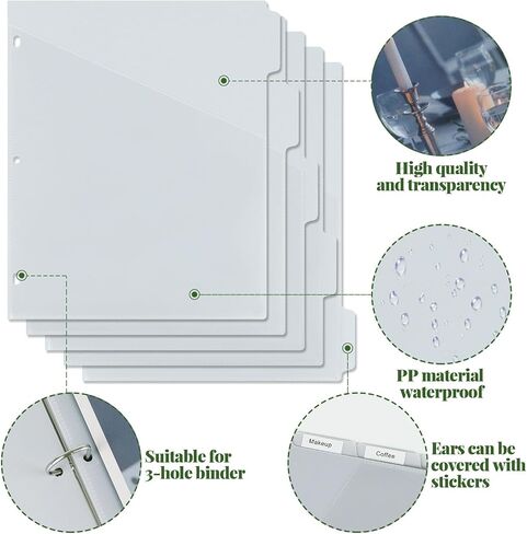 MultiBey A4 Binder Pockets Dividers with Pockets Plastic 6-Ring Binder Divider Bags, Sturdy 3 Holes 5-Tab Dividers Inserts for Journal, Loose Leaf Planner Office, School and Home Supplies (A4-Grey) in Saudi Arabia