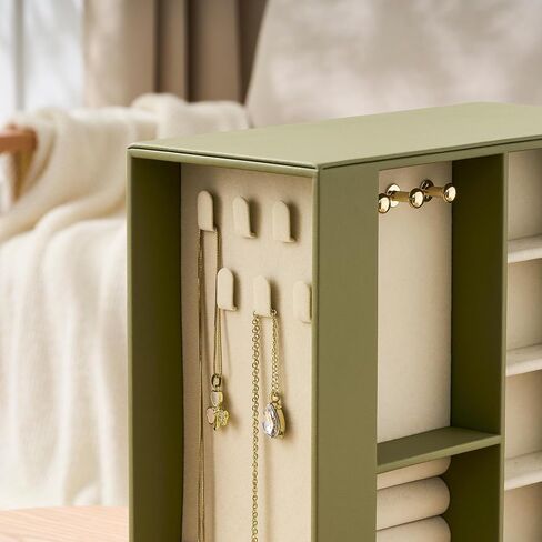 pickpiff Jewelry Box Organizer for Women: 360 Rotating Vertical Storage Case, Black Leather with Blush Velvet, Ring Necklace Bracelet Holder, Gift Decor, 10 x 8.7 x 3.9 in in Saudi Arabia