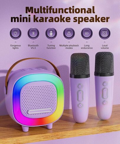 Kids Karaoke Machine Toy Ages 3-12, Mini 2 Wireless Mics Bluetooth Speaker in Saudi Arabia