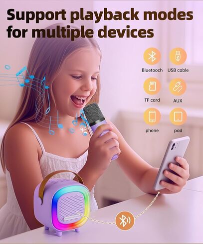 Kids Karaoke Machine Toy Ages 3-12, Mini 2 Wireless Mics Bluetooth Speaker in Saudi Arabia