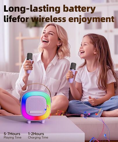 Kids Karaoke Machine Toy Ages 3-12, Mini 2 Wireless Mics Bluetooth Speaker in Saudi Arabia