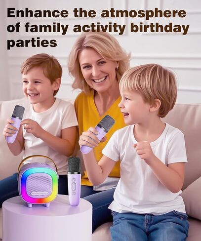 Kids Karaoke Machine Toy Ages 3-12, Mini 2 Wireless Mics Bluetooth Speaker in Saudi Arabia