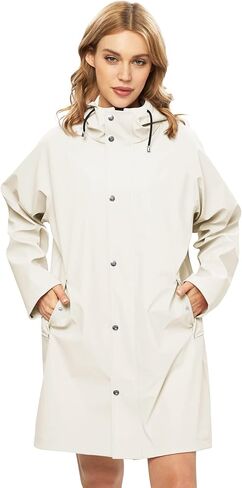 UNIQUEBELLA Women Long Trench Coat Single-Breasted Windproof Classic Overcoat Belted Slim Outerwear Coat with Belt & Hood（Beige） in Kuwait