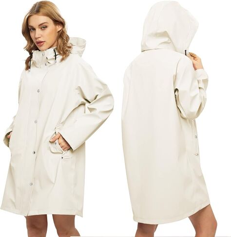 UNIQUEBELLA Women Long Trench Coat Single-Breasted Windproof Classic Overcoat Belted Slim Outerwear Coat with Belt & Hood（Beige） in Kuwait