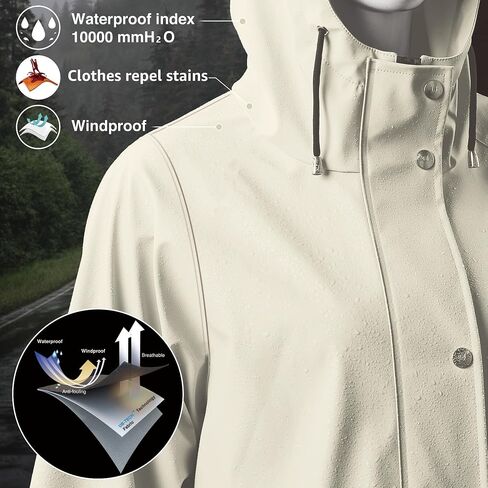 UNIQUEBELLA Women Long Trench Coat Single-Breasted Windproof Classic Overcoat Belted Slim Outerwear Coat with Belt & Hood（Beige） in Kuwait