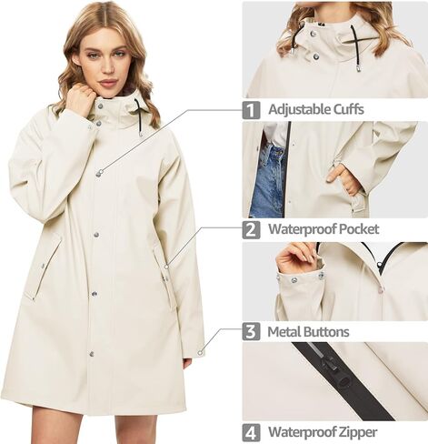 UNIQUEBELLA Women Long Trench Coat Single-Breasted Windproof Classic Overcoat Belted Slim Outerwear Coat with Belt & Hood（Beige） in Kuwait