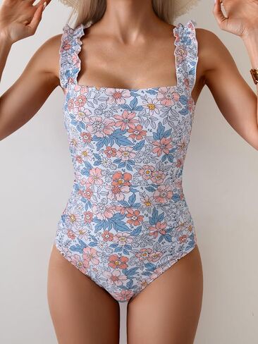 Eomenie Women's One Piece Swimsuit 2025 بطن مربع مربع بدلة السباحة بدلة الكشكشة in Saudi Arabia