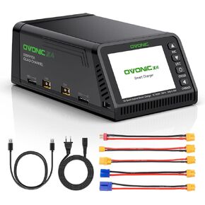 OVONIC X4 LiPo Balance Charger AC 500W 4-Channel Auto Power Allocation, 15A per Channel, Supports LiPo/Li-Ion/LiHV/Life 1-6S, NiMH 3-18S, Safety Protections Included