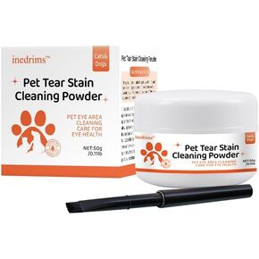 Tear Stain Remover Powder for Dogs and Cats,Eye Stain Cleaner with Brush, 100% Natural Safe, Apply Around Eyes, Absorbs and Repels Tears, Gentle & Effective Eye Care for Pets