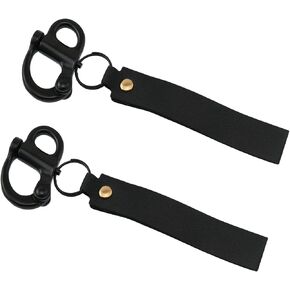 2PCS Stainless Steel Fixed Spring Release Buckles with Leather Handle Assembly For Keychains Dog Collar Straps Boat Hooks Belts Firefighter Accessories