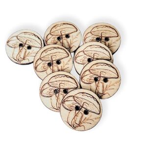 20 Piece Wooden Mushroom Buttons for Crafting | Buttons for Nature Lovers | Knitting Sewing Project | Laser Engraved Wooden Buttons | Scrapbooking and Embellishments (1 Inch)