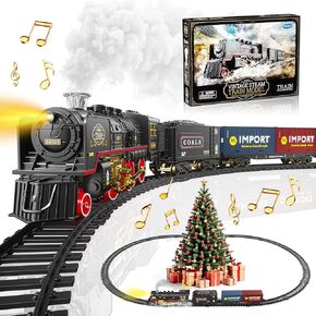 Train Set for Under Christmas Tree,Electric Train Toy with Smokes,Lights and Sound, Locomotive Train Model with Track,Birthday Gifts Idea for 3 4 5 6 7+ Years Old Toddler Boys and Girls