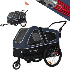 DOGGYHUT® S-Line XL Pet Bike Trailer & Stroller for Dogs Up to 100 lbs,Folding Frame Cart, Suspension Wheels,Low Center of Gravity, Parking Brakes