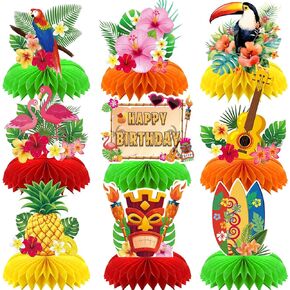 Hawaiian Birthday Party Decorations, Tropical Theme Birthday Table Decorations, Luau Birthday Table Centerpieces, 9Pcs