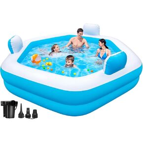 Inflatable Pool for Adults, 77" X 71" X 22" Large Blow Up Pool with Pump, Oversized Thickened Full Size Family Swimming Pools for Outdoor Backyard Summer Water Party Indoor Use