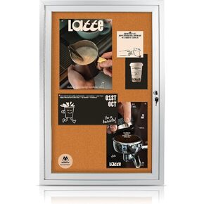 Enclosed Bulletin Board 36x24 Inch, Outdoor Weatherproof Cork Noticeboard, Lockable Wall-Mounted Display Case, Black Aluminum Frame Message Board for Office, Home, School