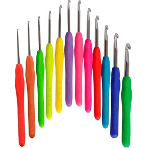 Athena's Elements Ergonomic Crochet Hooks 12 Sizes, Longer and Smooth Crochet Needles, Comfortable and Easy to Hold Padded Hook Handle, Best for Arthritic Hands 2 mm ~ 8 mm