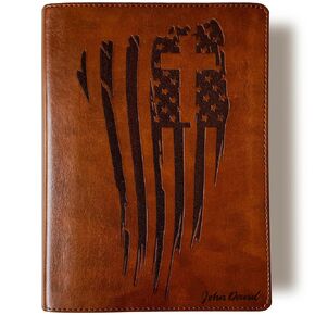 CSB, He Reads Truth Bible, American Flag with Cross - Brown, Hand Lettered and Engraved, Custom Name Engraving Available, Personalized Gift for Birthday, Graduation, Baptism, Wedding or Anniversary
