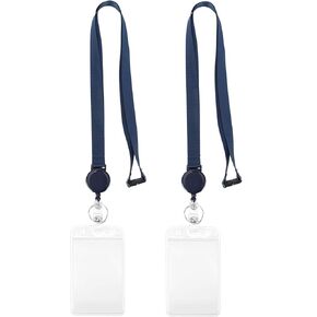 YOUOWO Lanyard Black Retractable Badge Reel with Badge Reel Clip for id Card Badges Holders Vertical Punched Zipper Waterproof 2 Pack