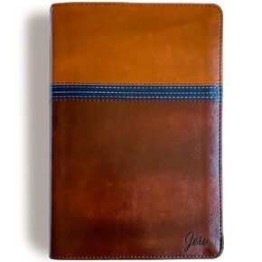 Personalized NIV Study Bible, Brown and Blue, Hand Illustrated & Laser Engraved, Custom Name Engraving Available, Personalized Gift for Birthday, Graduation, Baptism, Wedding or Anniversary