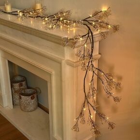 Fudios Lighted Olive Garland Battery Operated with Timer 96 LED Fairy Lights 6ft, Mantle Fireplace Vine Garland with Lights for Spring Easter Decoration Christmas Valentines Wedding Party