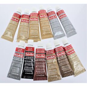 Amaco Rub 'N Buff Wax Metallic Finish ، 12 Tube (9 Color) Lesourtment (Leaf Gold ، Gold Antique ، Grecian Gold ، Ebony ، Spill