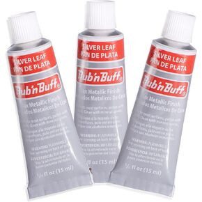 Amaco Rub N Buff Wax Finish -3 -3 Rub N Buff Silver Leaf 15ml Tubes - شمع مذهب متعدد الاستخدامات لإنهاء الأثاث التحف والترميم - فرك وألوان برتقالية من ثلاثة