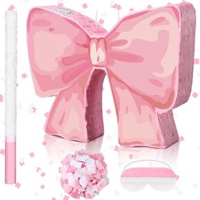 Coquette Pink Bow Piñata Pink Girls Party Piñata Bundle with a Blindfold, Bat and Confetti Birthday Coquette Party Supplies
