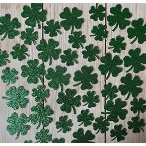 Shamrock Four leaf Clover Confetti - Green Glitter lucky clovers - St Patricks Day table scatter Table Decorations - 100 pieces