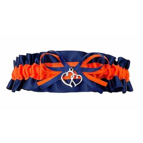 Navy Blue Orange Satin Wedding Keepsake Bridal Prom Garter - Double Heart Charm