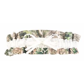 Camouflage White Satin Wedding Keepsake Bridal Garter - Double Heart Charm