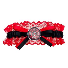 Red Lace Black Satin Firefighter Wedding Bridal Keepsake Garter