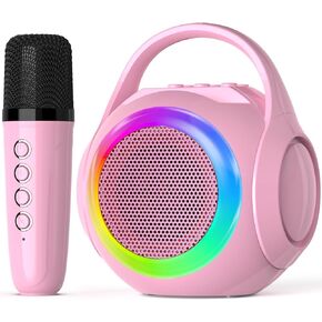 Mini Karaoke Machine for Kids with 2 Microphones, Bluetooth Toddler Karaoke Toy with LED Lights, Rechargeable Portable Speaker for Girls & Boys Ages 3-10, Children’s Day & Birthday Gift Ideas