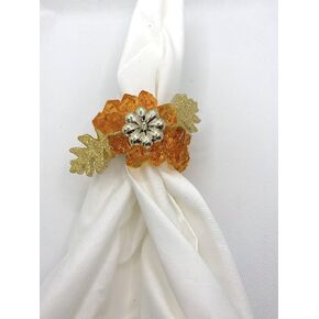 Fall Napkin Rings with Gold Metallic Pumpkin, Glitter gold leaves and Orange Acrylic Decorated ring