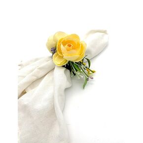 SET OF 6 NAPKIN RINGS | Spring Floral Yellow and Lavender Napkin Ring | Wedding Floral Napkin Ring | Pastel Wedding Napkin Rings | Easter Table Decor, Yellow Floral Napkin Ring