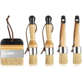 5 Pcs Wooden Stencil Brush Set Natural Bristle Template Paint Brushes for Acrylic Oil Watercolor Art Painting