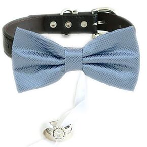 Dusty blue bow tie collar Leather collar dog ring bearer adjustable handmade XS to XXL collar bow Puppy Proposal