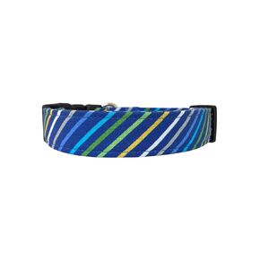 Navy Striped Dog Collar, Adjustable, Cotton, Available in all Sizes, Handmade in the USA (X-Large (2" wide))