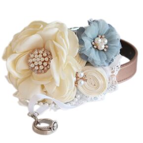 Ivory Dusty blue Flower dog collar Handmade flower, wedding dog collar proposal M - XXL collar, Ring Bearer collar, Rose gold collar, pearl beaded